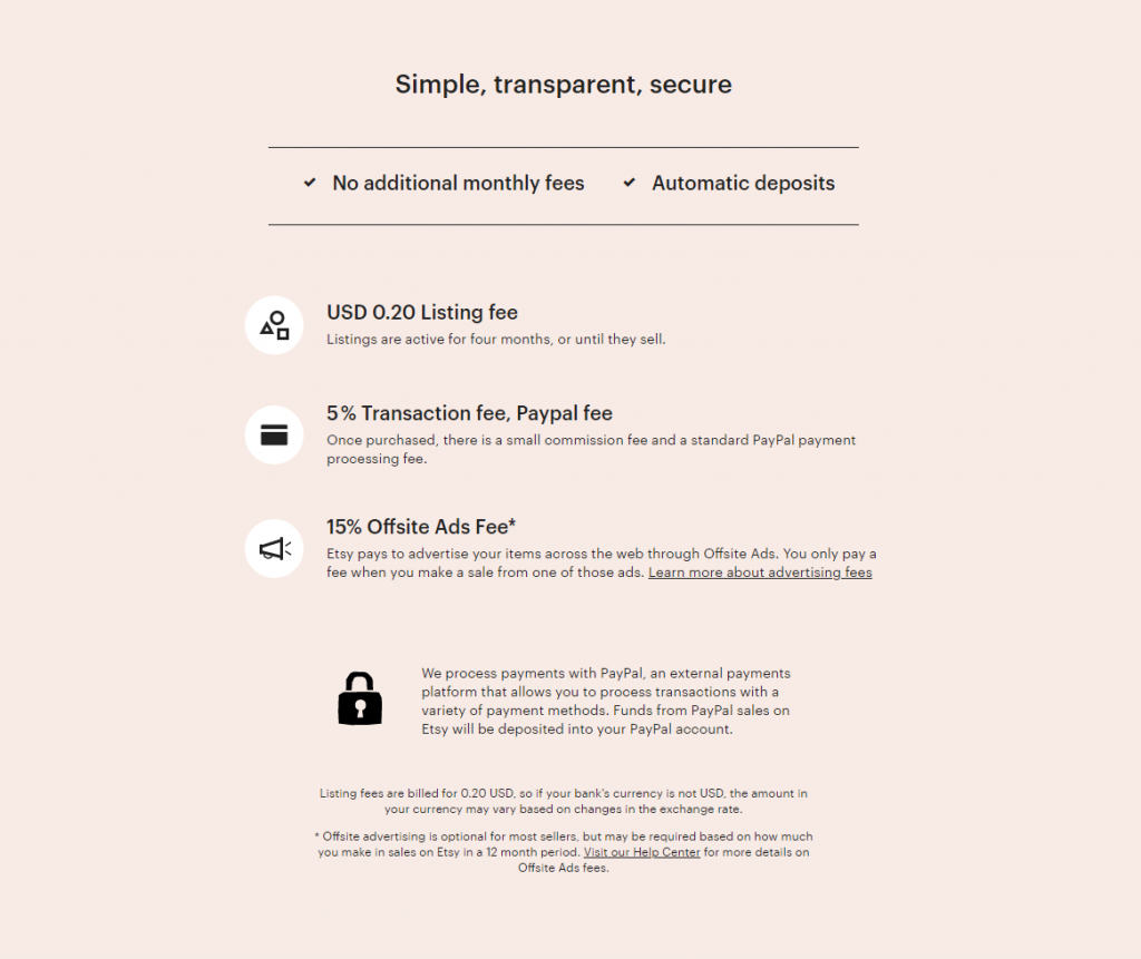 Тарифные планы Etsy для продавцов