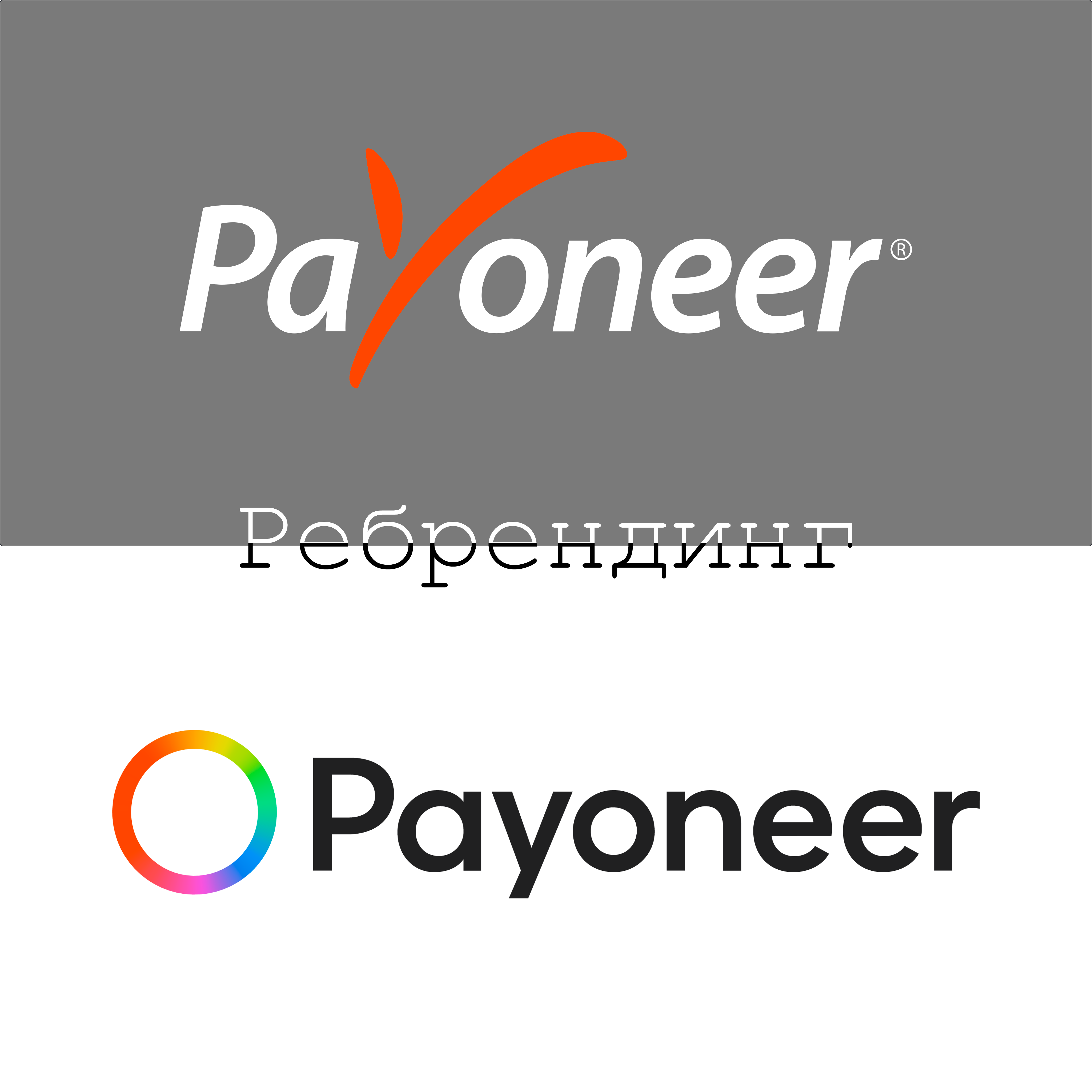 Ребрендинг Payoneer - старый логотип и новый логотип Пайонир